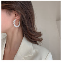 Load image into Gallery viewer, Pearl Twist Gold Hoops
