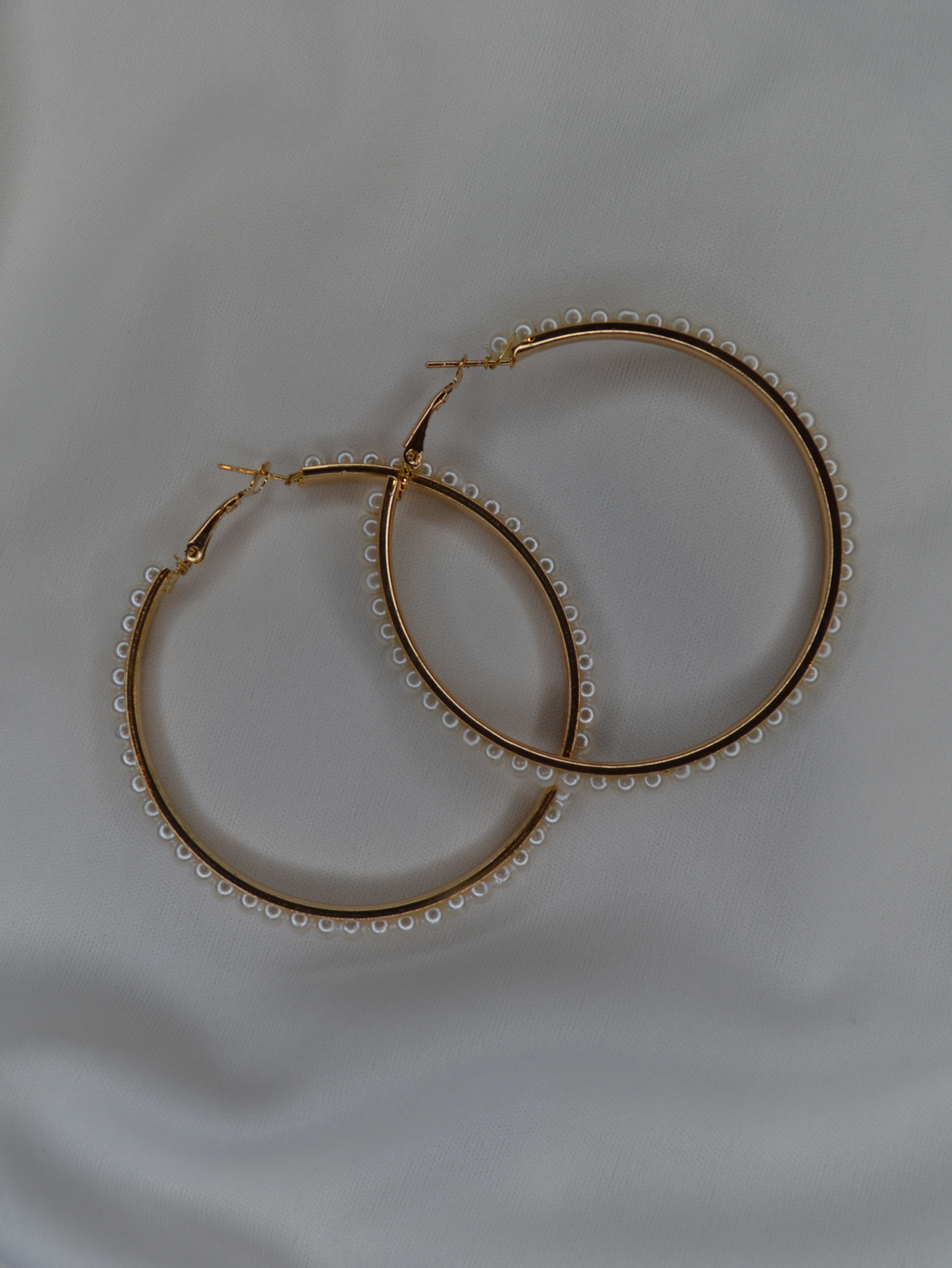 Large Pearl Gold Hoops