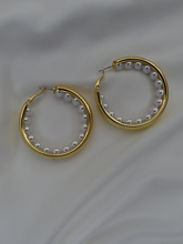 Load image into Gallery viewer, Inverted Pearl Gold Hoops
