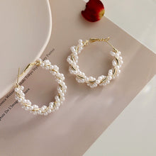 Load image into Gallery viewer, Pearl Twist Gold Hoops
